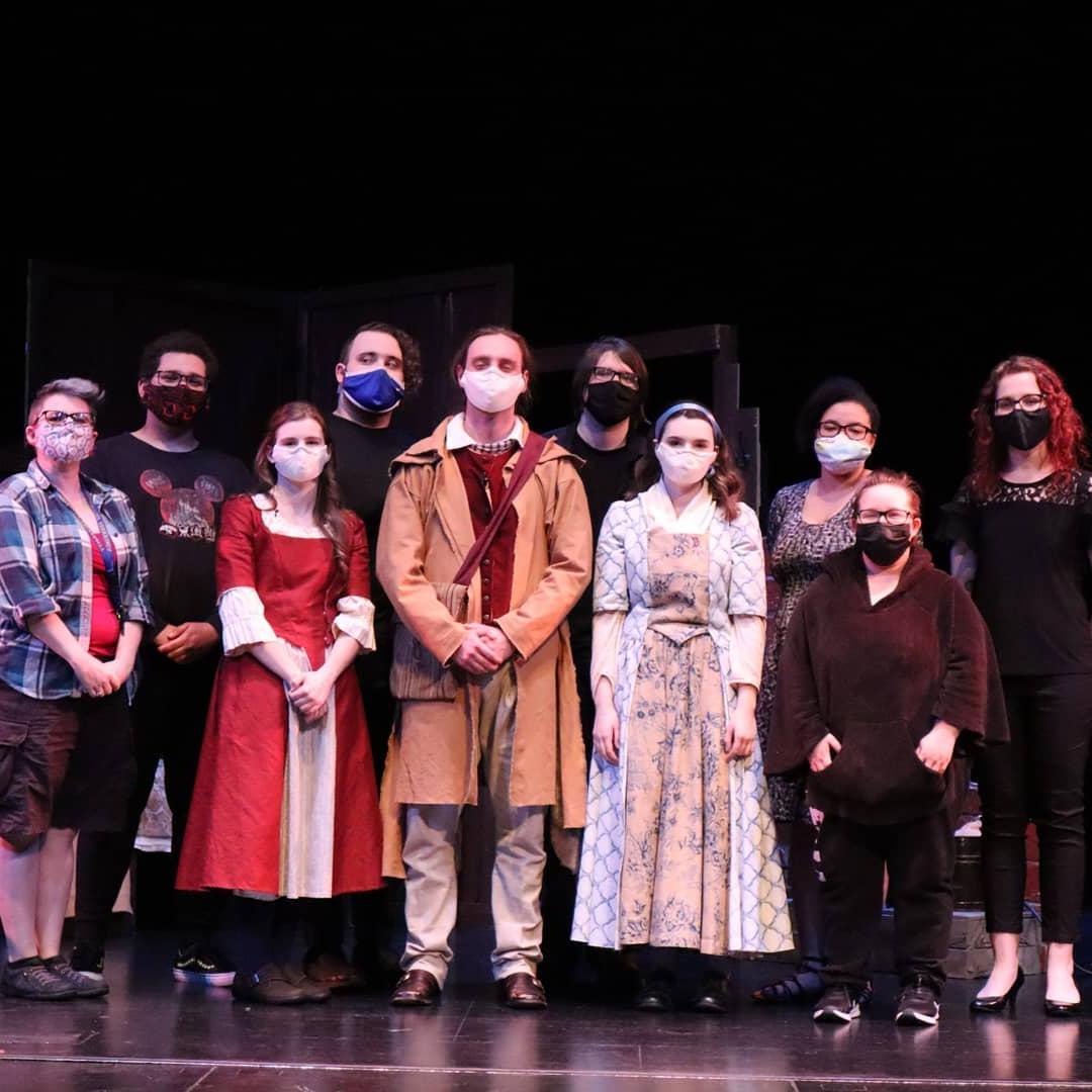 Students dressed for Letters from Waxhaws on stage